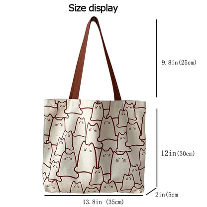 Cute Cat Canvas Tote Bag for Women