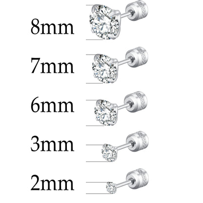 XUBCHC Stainless Steel Round Cubic Zirconia Ear Piercing For Women Men CZ Shiny Silver Color Stud Earrings Black Body Jewelry