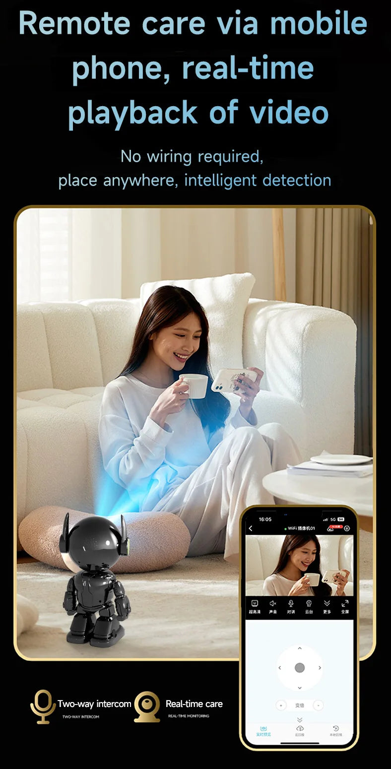 5MP PTZ WIFI IP Camera Wireless Home Security Robot Camera 360° Two Way Audio Auto Tracking Invisible Lens Indoor Baby Monitor