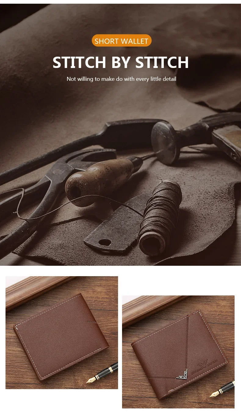 Men's wallet, leather short multiple card holder, wallet, credit card, ID card holder, casual men's business men's double fold