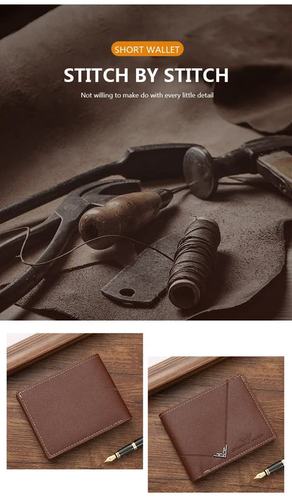 Men's wallet, leather short multiple card holder, wallet, credit card, ID card holder, casual men's business men's double fold