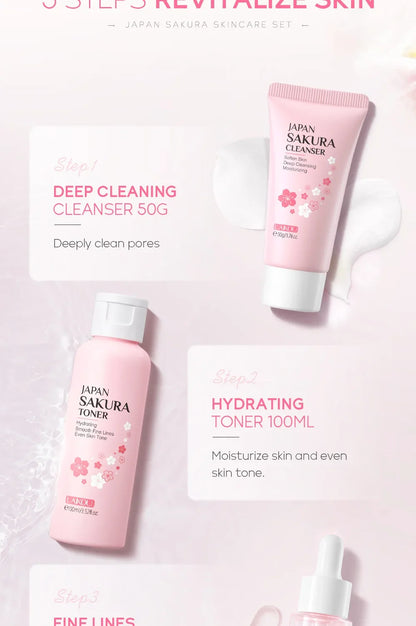 LAIKOU Sakura Kit Skin Care Sets Moisturizing and Reducing Fine Lines Cleansing Pore Product 5-Piece Korean Women's Day Gift