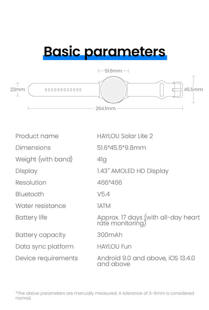 HAYLOU Solar Lite 2 Smartwatch 1.43'' AMOLED Display 24h Health Monitoring 150+ Sports Modes Voice Calling Smart Watch 1ATM