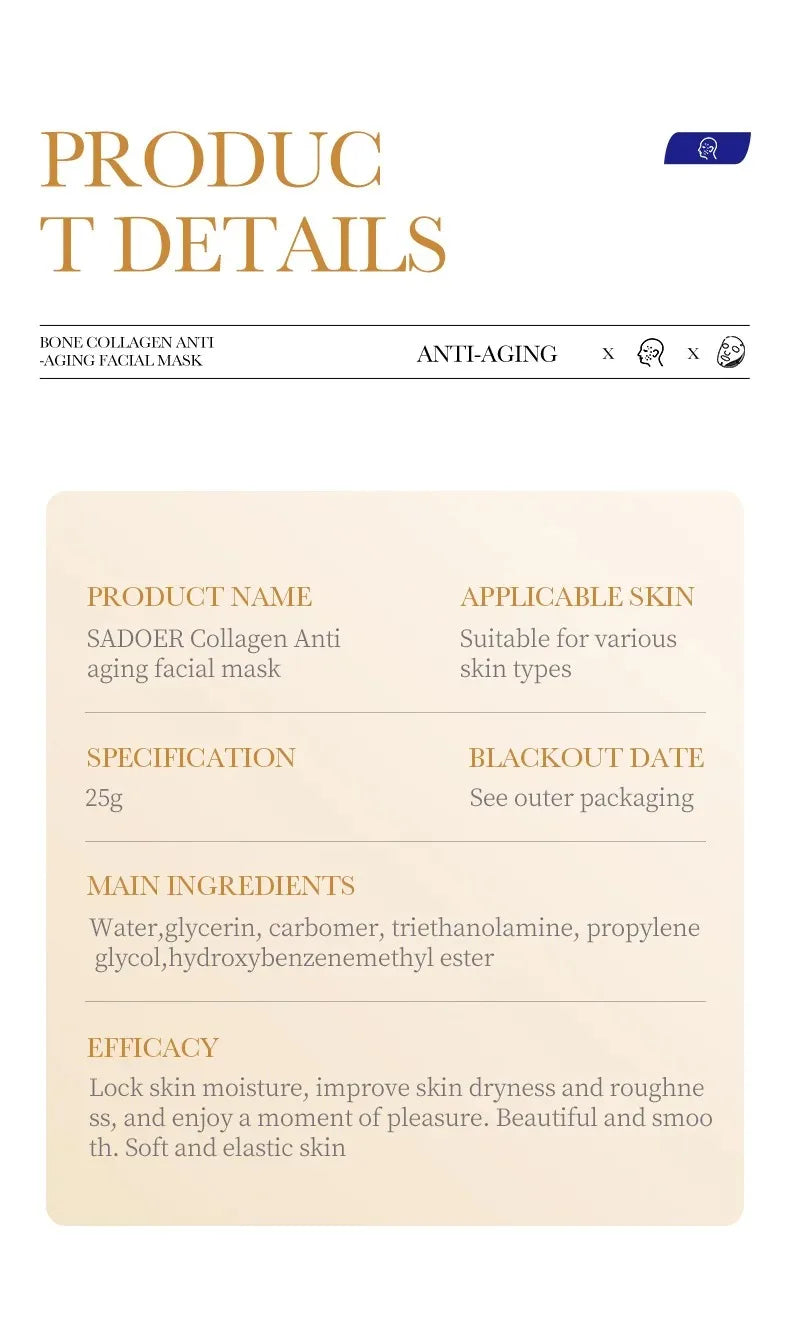 5/10/20/30pcs SADOER Collagen Face Mask Firming Moisturizing Repair Brightening Skincare Face Sheet Mask Facial Masks Skin Care