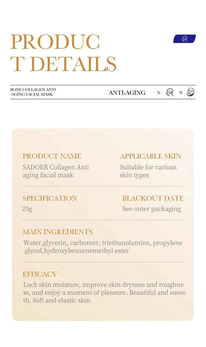 5/10/20/30pcs SADOER Collagen Face Mask Firming Moisturizing Repair Brightening Skincare Face Sheet Mask Facial Masks Skin Care