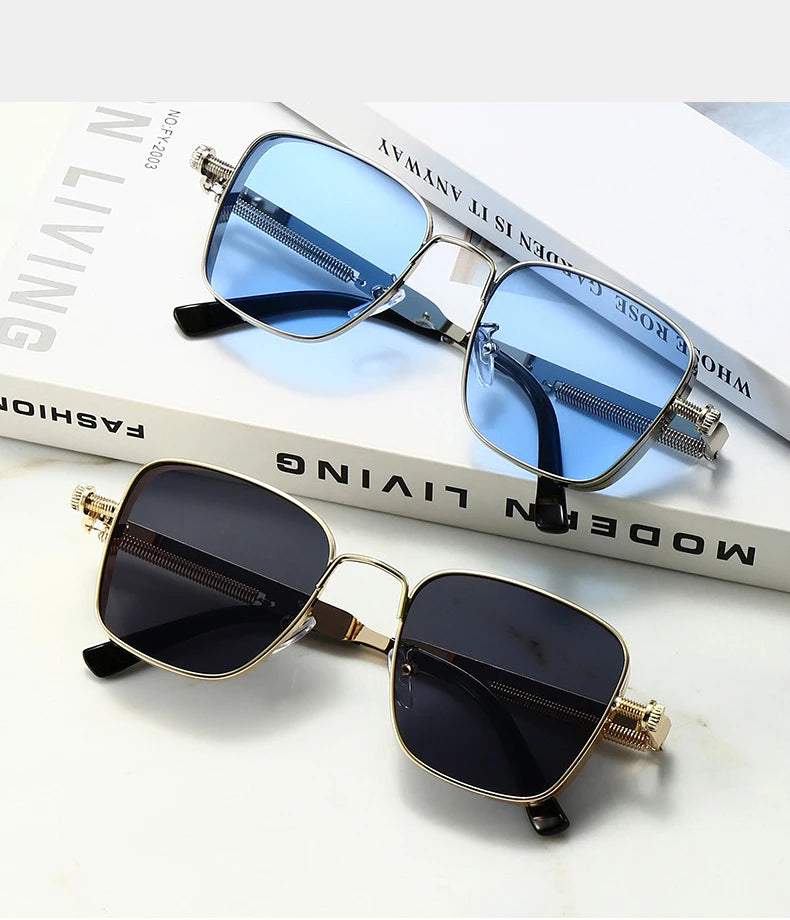 Retro Square-shaped Steampunk Men's Sunglasses With Protection Round Face Metal High-end Style Suitable For Advanced Men 8479