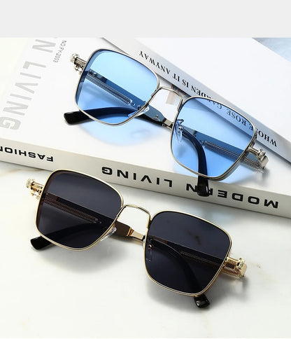 Retro Square-shaped Steampunk Men's Sunglasses With Protection Round Face Metal High-end Style Suitable For Advanced Men 8479