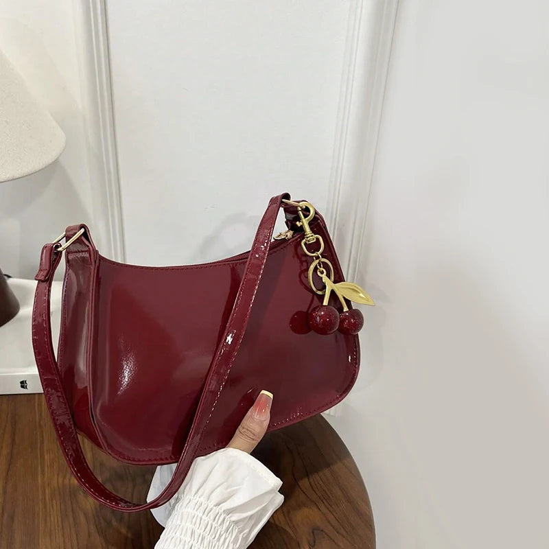 Cherry Pendant PU Leather Shoulder Bag