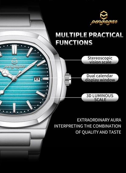 2026 New Luxury Military Man Watch Square Waterproof Luminous Date Week Men Watch Stainless Steel Quartz Men's Watches Reloj+box