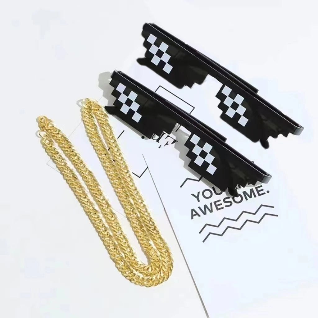2Pcs Mosaic Sunglasses Cool Party Vintage Shades Eyewear For Men Pixelated Sunglasses Funny Women Glasses