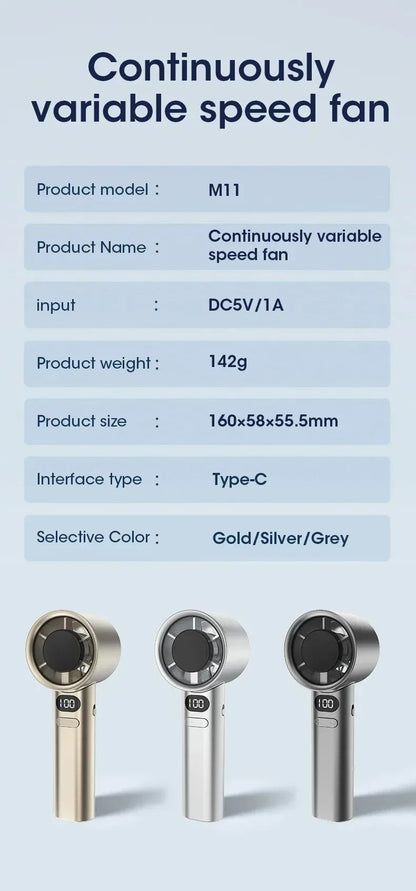 Mini Handheld Fan Mute Handheld Fan 4 Speeds Adjustment Air Calculating Fan With Power Display Portable Handheld Fan