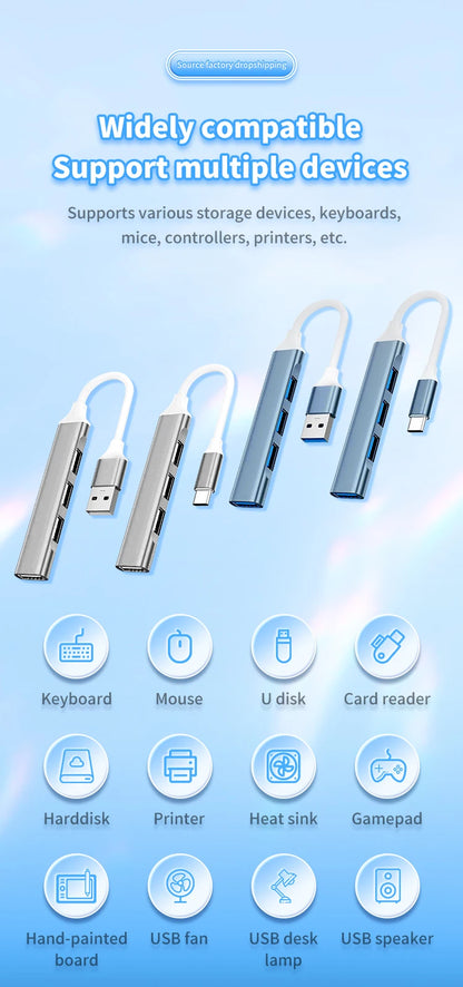 4 In 1 USB C Hub 3.0 Multiport OTG Adapter Type C Splitter For Laptop Phone