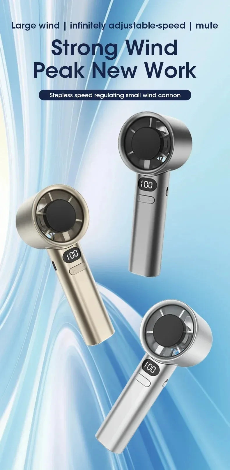 Mini Handheld Fan Mute Handheld Fan 4 Speeds Adjustment Air Calculating Fan With Power Display Portable Handheld Fan