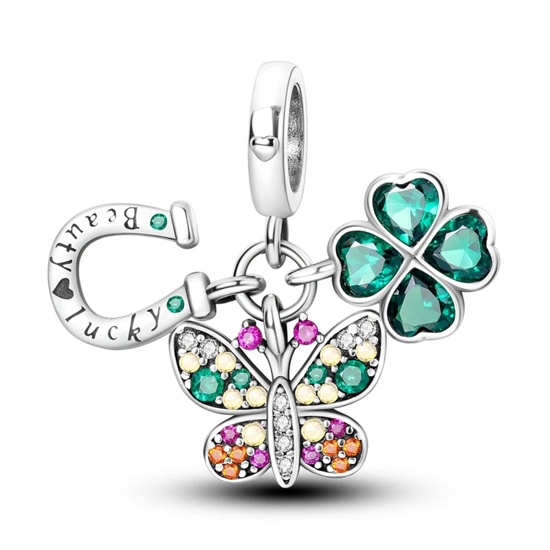 Colorful 925 Silver Plated Butterfly Zircon Charm Bead For Diy Bracelets