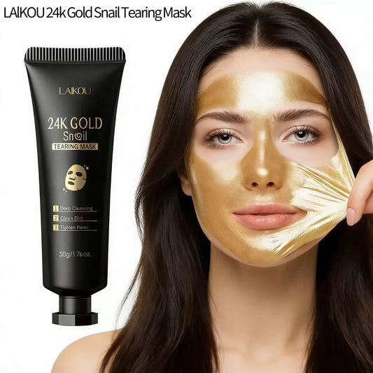 LAIKOU 24K Gold Snail Tear Off Mask, Deep Cleansing Pore Minimizing, Oil Control Blackhead Removal, Tightening Mask 50g
