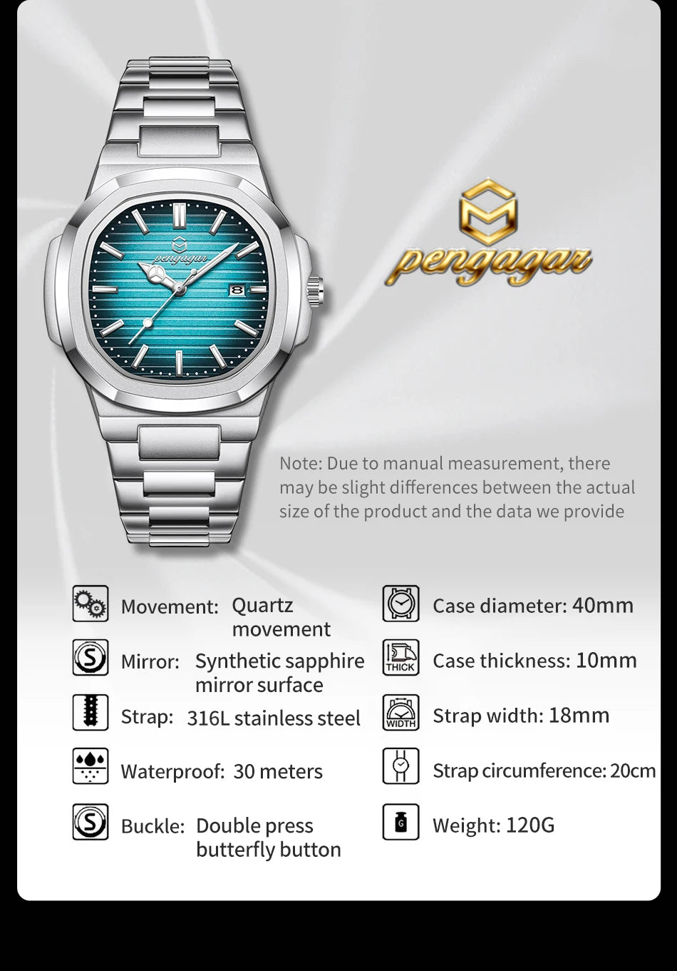 2026 New Luxury Military Man Watch Square Waterproof Luminous Date Week Men Watch Stainless Steel Quartz Men's Watches Reloj+box