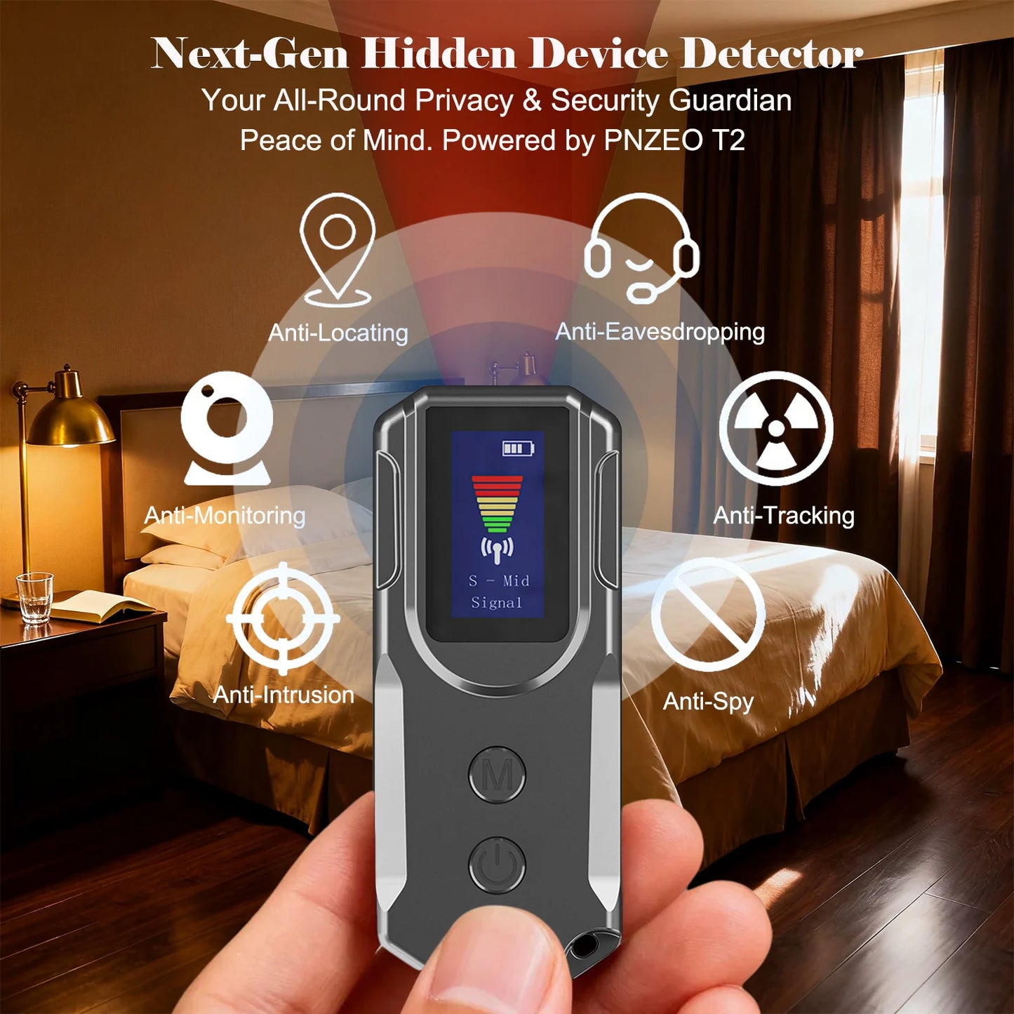 AI-Powered Portable RF Signal Scanner Hidden Camera Detector With HD Display Anti-Spy Device for Hotel And Travel Safety