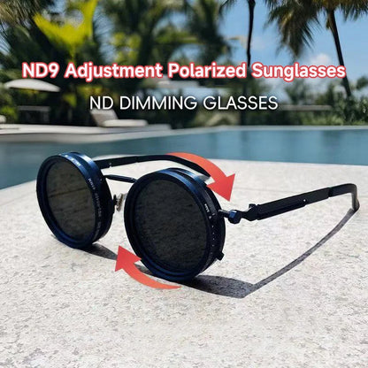 ND Dimming Glasses Polarized Sunglasses Men Women Round Retro Punk Driving Eyeglasses Outdoor Shades UV400 Adjustable Eyewear