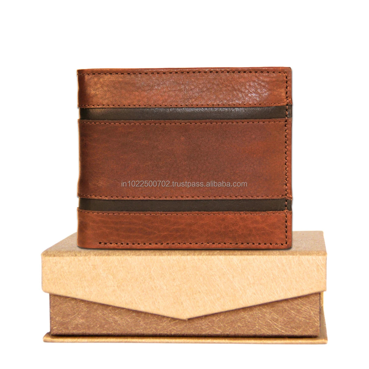 Premium Men's Genuine Leather RFID Card Holder Open Closure Geometric Pattern Custom Logo Polyester Lining-Short Wholesale Gift