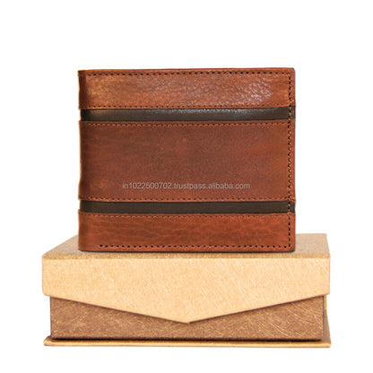 Premium Men's Genuine Leather RFID Card Holder Open Closure Geometric Pattern Custom Logo Polyester Lining-Short Wholesale Gift