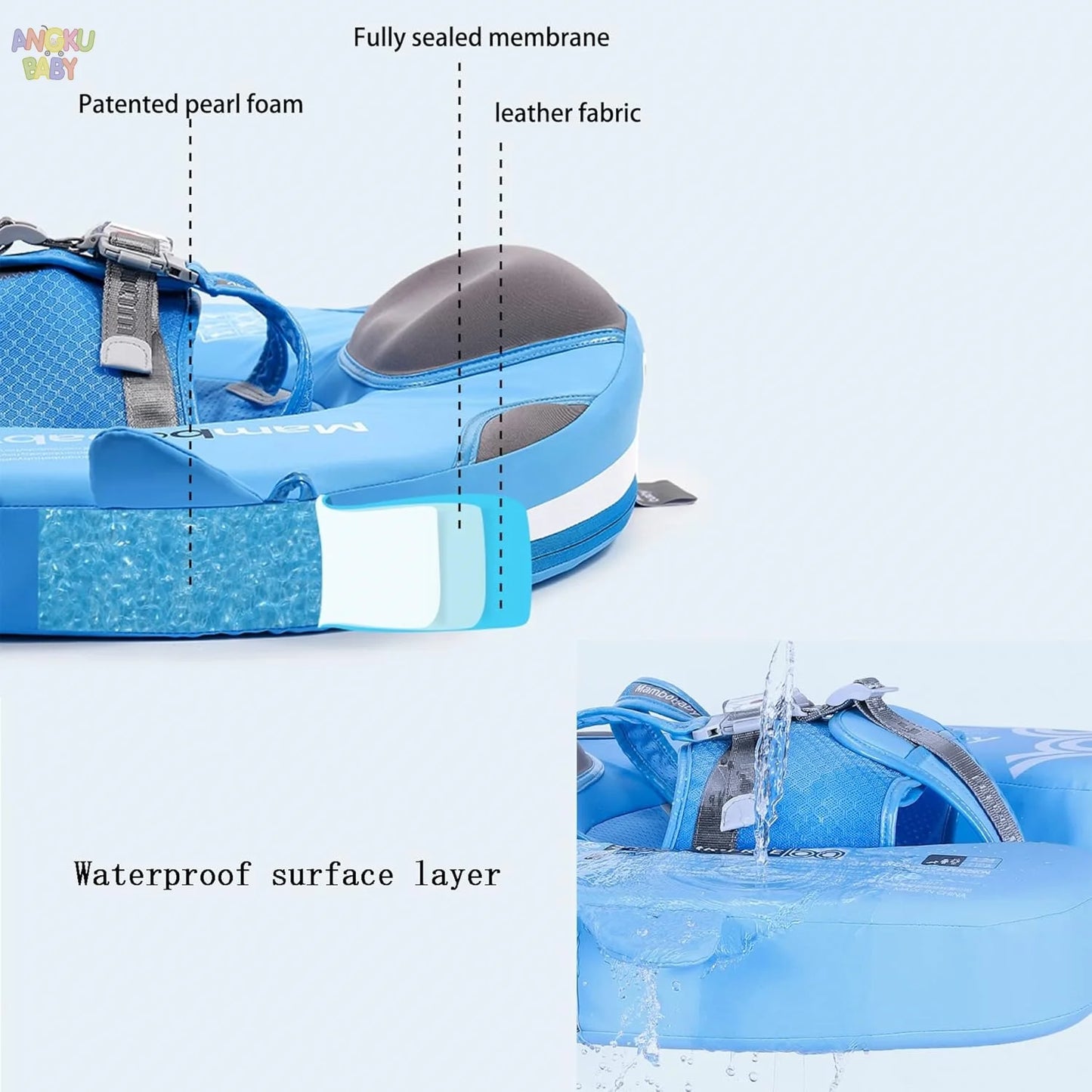 Non-inflatable Baby Floats with Tailboard for 3-24 Months Adjustable Pool Floats for Children Soft Infant Float Pool with Canopy