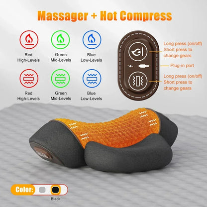 Portable U-Shape Cervical Massage Cushion Heat Vibration Neck Pillow for Travel Office Pain Relief