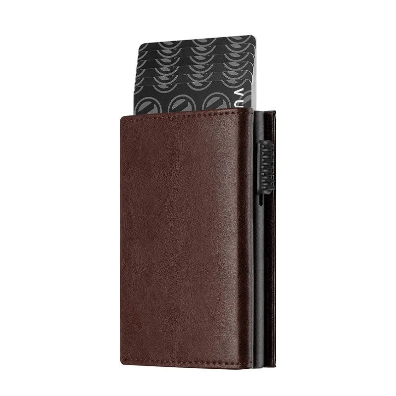 RFID Blocking Automatic Pop-Up Card Holder with Coin Compartments, Carbon Fiber & Aluminum Men's Bifold Wallet, Slim Money Purse