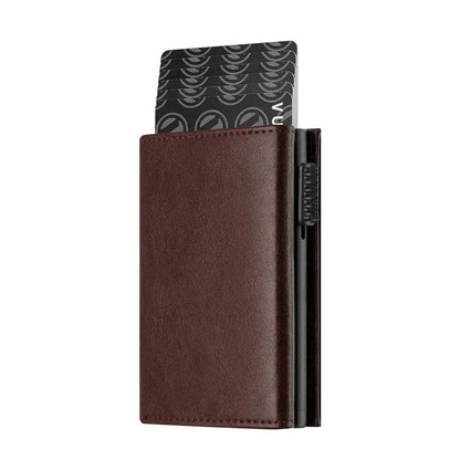 RFID Blocking Automatic Pop-Up Card Holder with Coin Compartments, Carbon Fiber & Aluminum Men's Bifold Wallet, Slim Money Purse