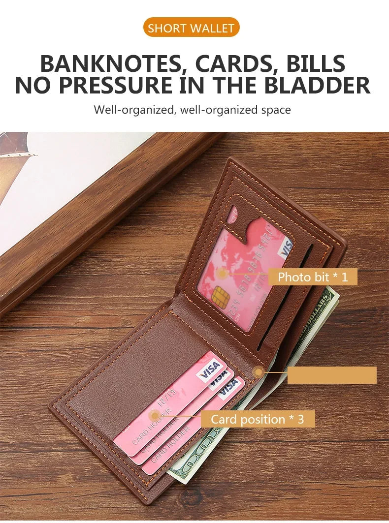 Men's wallet, leather short multiple card holder, wallet, credit card, ID card holder, casual men's business men's double fold
