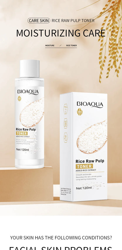 BIOAOUA Rice Raw Pulp Face Toner Moisturizing Water Brightening Lifting Deep Facial Cleanser For Young Glowy Korean Skin Care