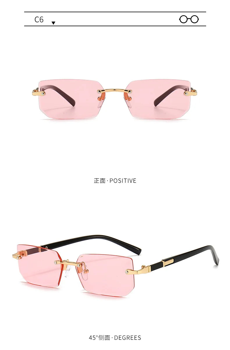 Rimless Sunglasses Rectangle Fashion Popular Women Men Shades Small Square Sun Glasses For Female Male Summer Traveling Glasses