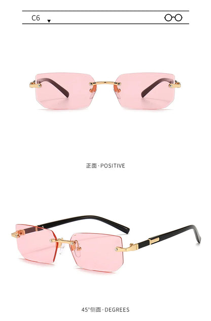 Rimless Sunglasses Rectangle Fashion Popular Women Men Shades Small Square Sun Glasses For Female Male Summer Traveling Glasses