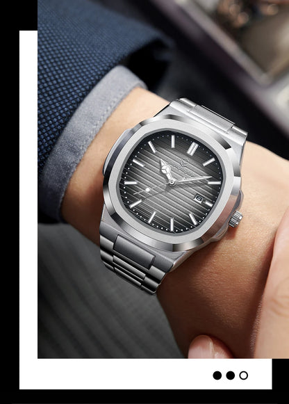 2026 New Luxury Military Man Watch Square Waterproof Luminous Date Week Men Watch Stainless Steel Quartz Men's Watches Reloj+box