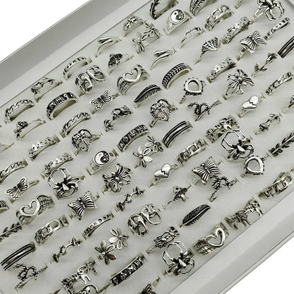 Silver Plated Zinc Alloy Women Rings With Flower Spider Snake Design