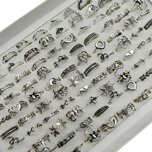 Silver Plated Zinc Alloy Women Rings With Flower Spider Snake Design