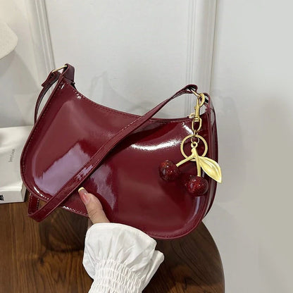 Cherry Pendant PU Leather Shoulder Bag