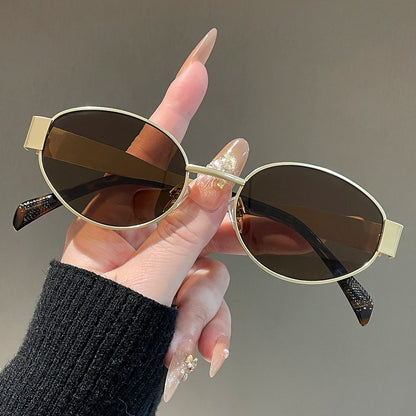 Oval-Shaped Women'S/Men's Sunglasses, Fashionable Metal Frame Sunglasses, Classic Style, Uv Protection Feature, Casual Street Style