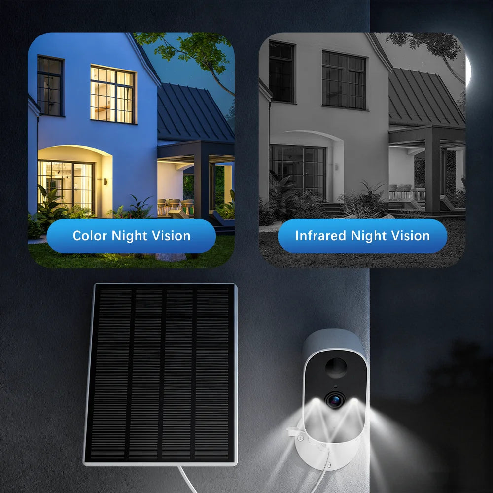 1080P WiFi Camera Solar Battery Outdoor Wireless Solar Powered Security Camera AI Motion Detection Two Way Audio Night Vision