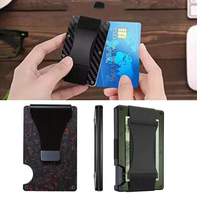 Men's Minimalist Ultra-Thin Carbon Fiber Metal Card Holder Multilingual versionRFIDAnti-theft Credit Card Holder