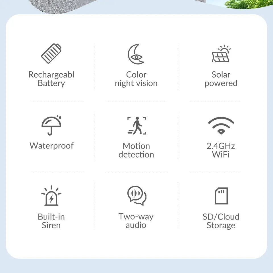 1080P WiFi Camera Solar Battery Outdoor Wireless Solar Powered Security Camera AI Motion Detection Two Way Audio Night Vision