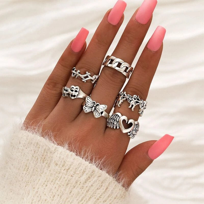 Silver Plated Zinc Alloy Women Rings With Flower Spider Snake Design