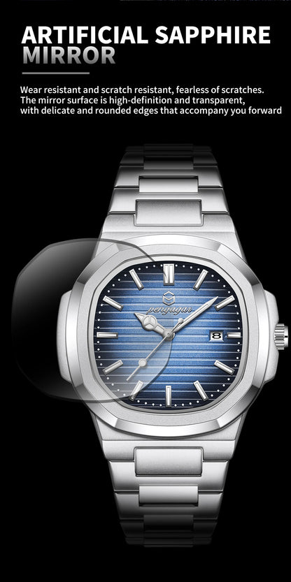 2026 New Luxury Military Man Watch Square Waterproof Luminous Date Week Men Watch Stainless Steel Quartz Men's Watches Reloj+box