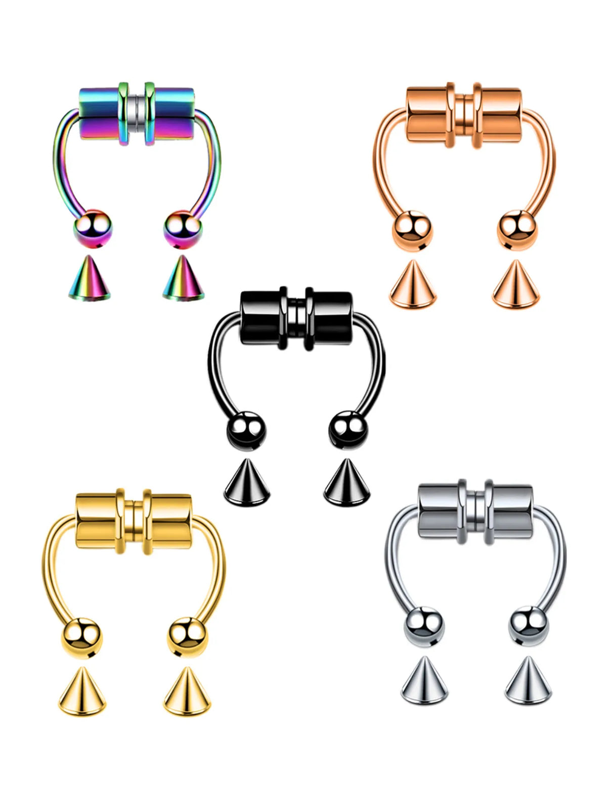 Magnetic Non Pierced Nose Ring Stainless Steel Horseshoe Hoop 2 Or 5 Pcs