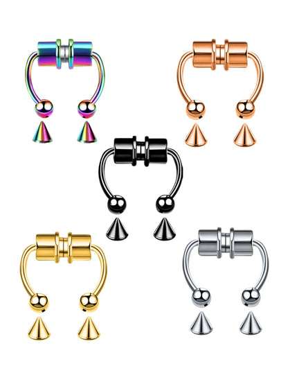Magnetic Non Pierced Nose Ring Stainless Steel Horseshoe Hoop 2 Or 5 Pcs