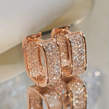 Huitan Korean Fashion Paved CZ Hoop Earrings for Women Metal Silver Color/Gold Color Simple Versatile Earrings Hot Jewelry