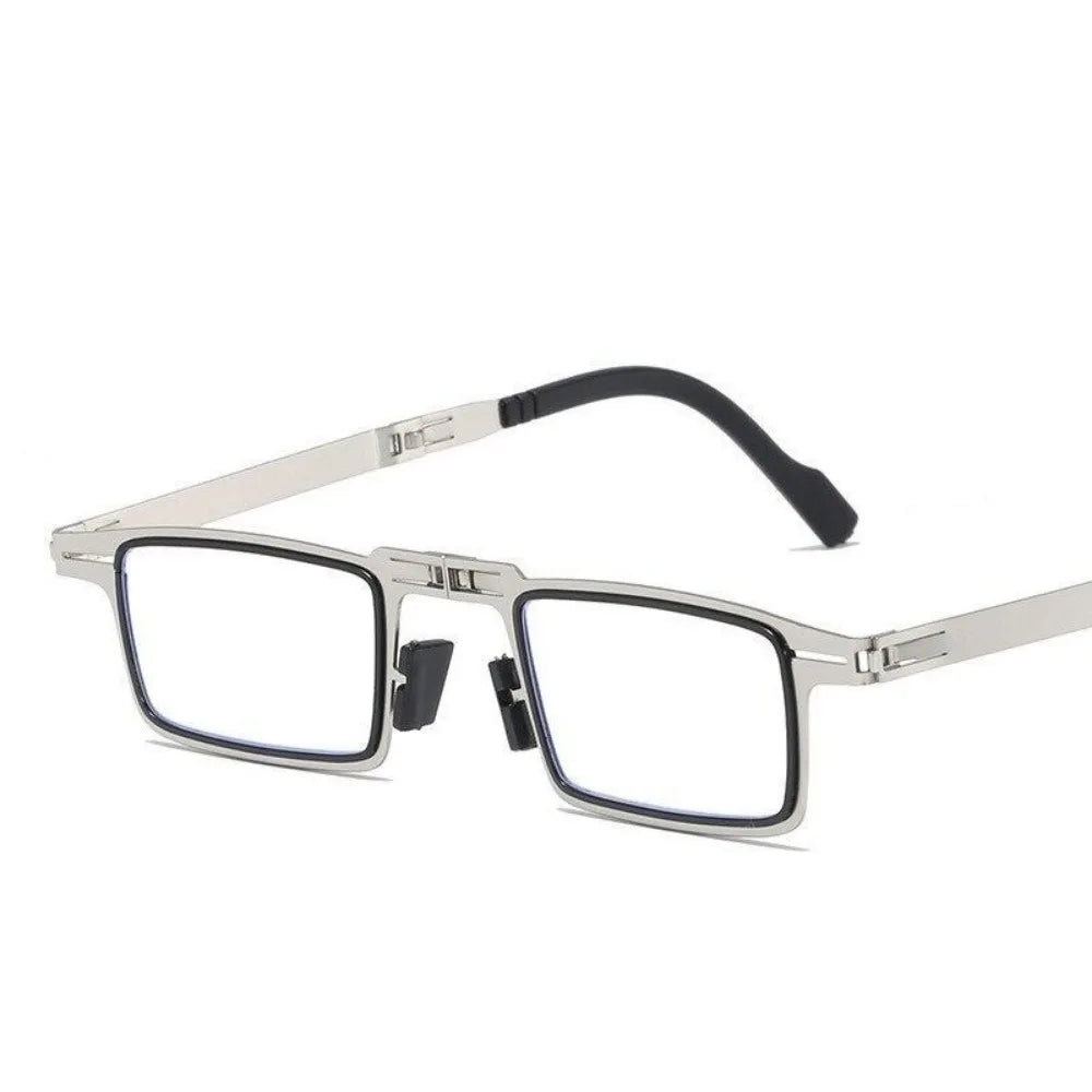 Retro Folding Reading Glasses for Men / Women Metal Frame Anti-blue Light Eyeglasses with Free Case