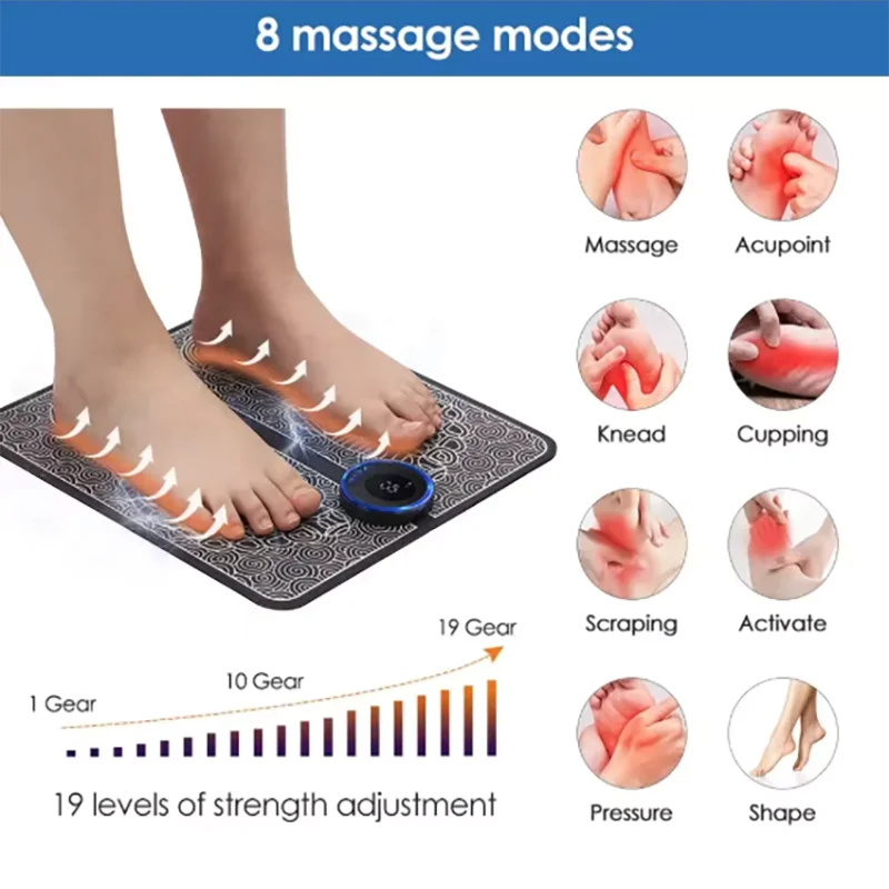 Remote Controller Rechargeable EMS Foot Massager Pad, Portable Electric EMS Muscle Stimulation Massage Mat Relief Pain Relax
