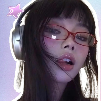 [Blue Light Glasses] Blue Light Blocking Rectangle Glasses for Women | Fashion Small Office Siren Fake Glasses with Clear Lens