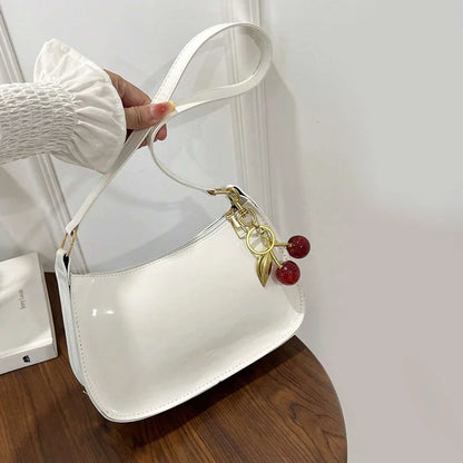 Cherry Pendant PU Leather Shoulder Bag