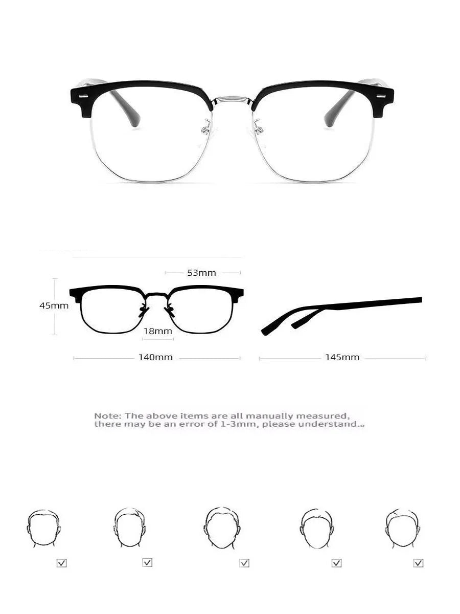 Fashion Unisex Square Plain Glasses for Men Women Metal Frame Glasses Polygon Eyeglasses Gentle Black anti Blue Light Glasses